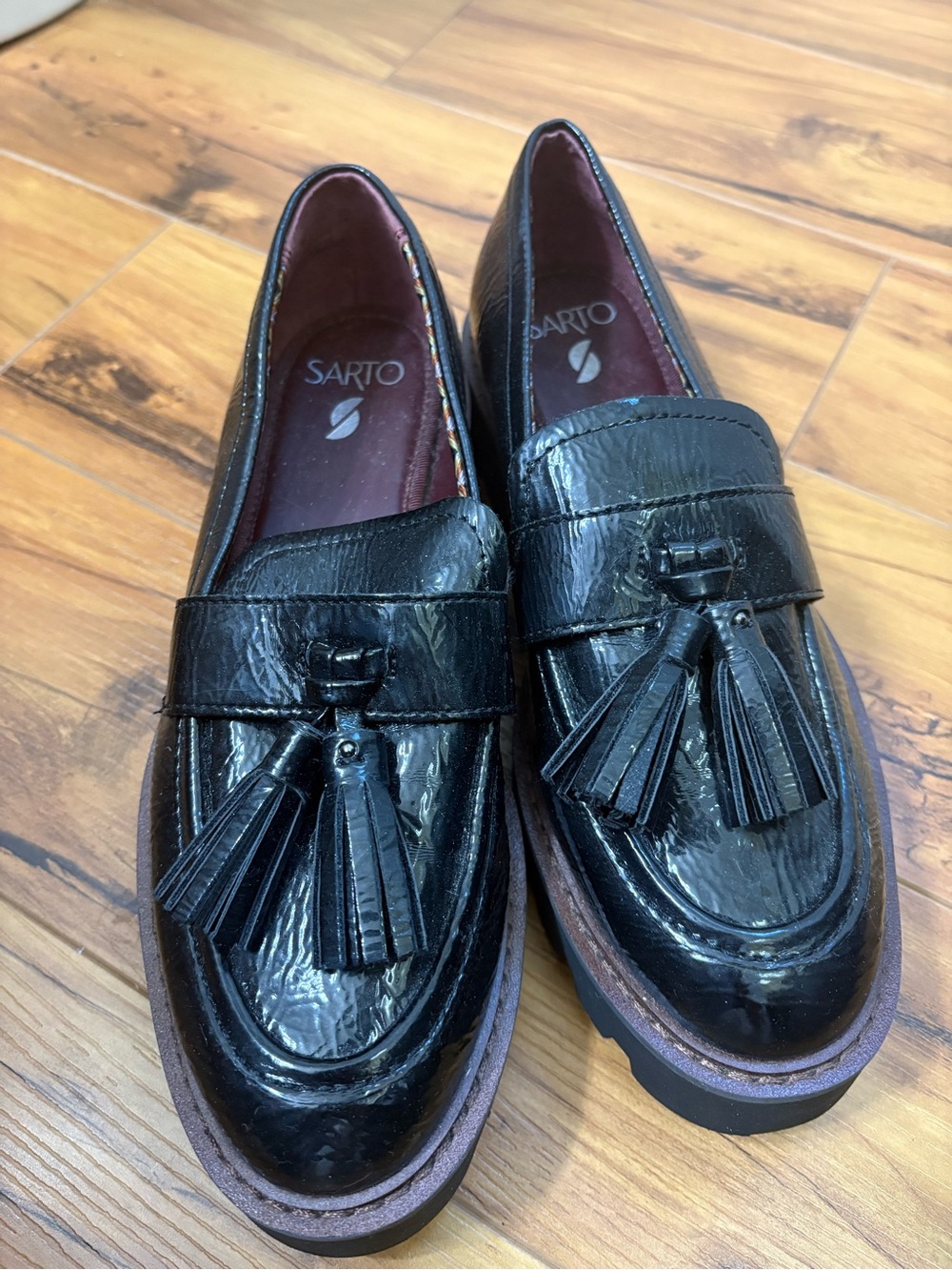Sarto New Comfy Black Patent Tassel Loafers